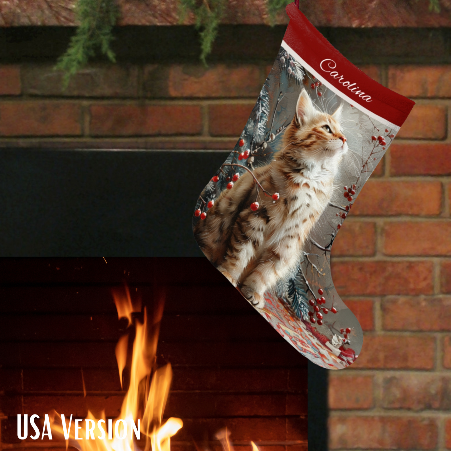 Tabby Cat Christmas Stocking, Cat Art Stockings, Holiday Decoration