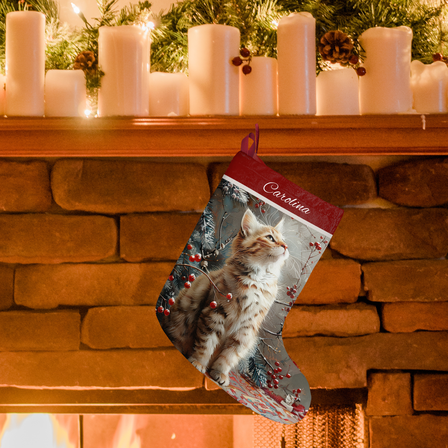 Tabby Cat Christmas Stocking, Cat Art Stockings, Holiday Decoration