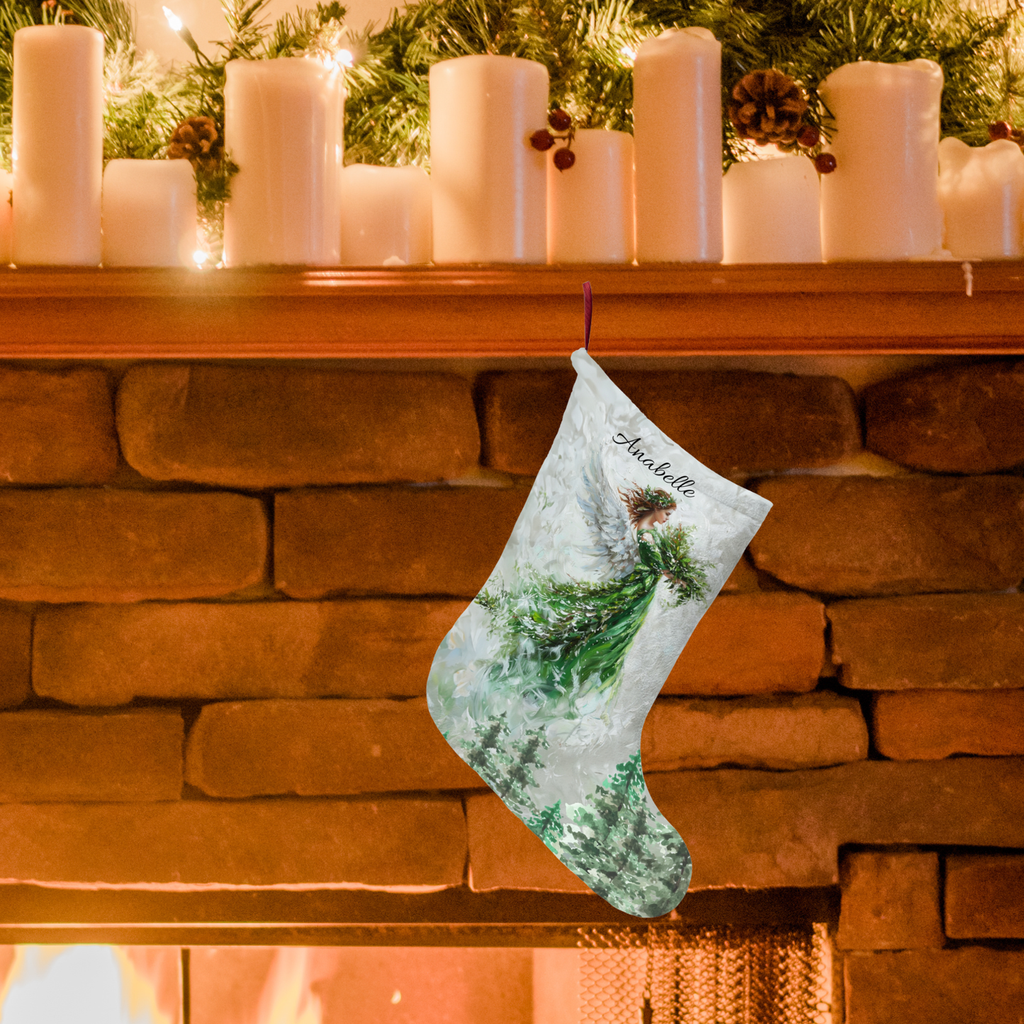 Green Angel Christmas Stocking, Heavenly Artwork Design