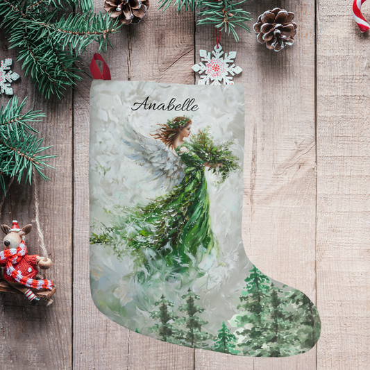 Green Angel Christmas Stocking, Heavenly Artwork Design