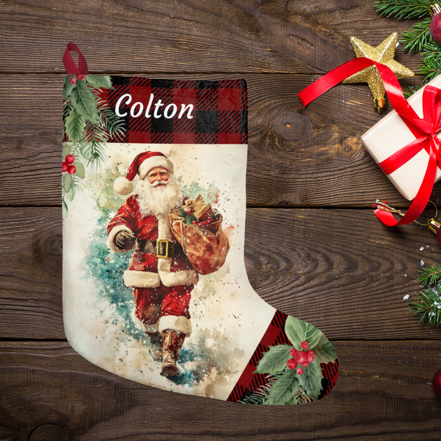Vintage Santa Christmas Stocking, Retro Christmas Style