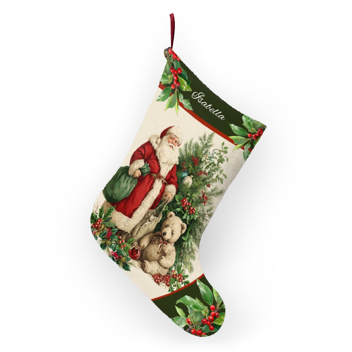 Vintage Santa Christmas Stocking, Retro Style Holiday Keepsake