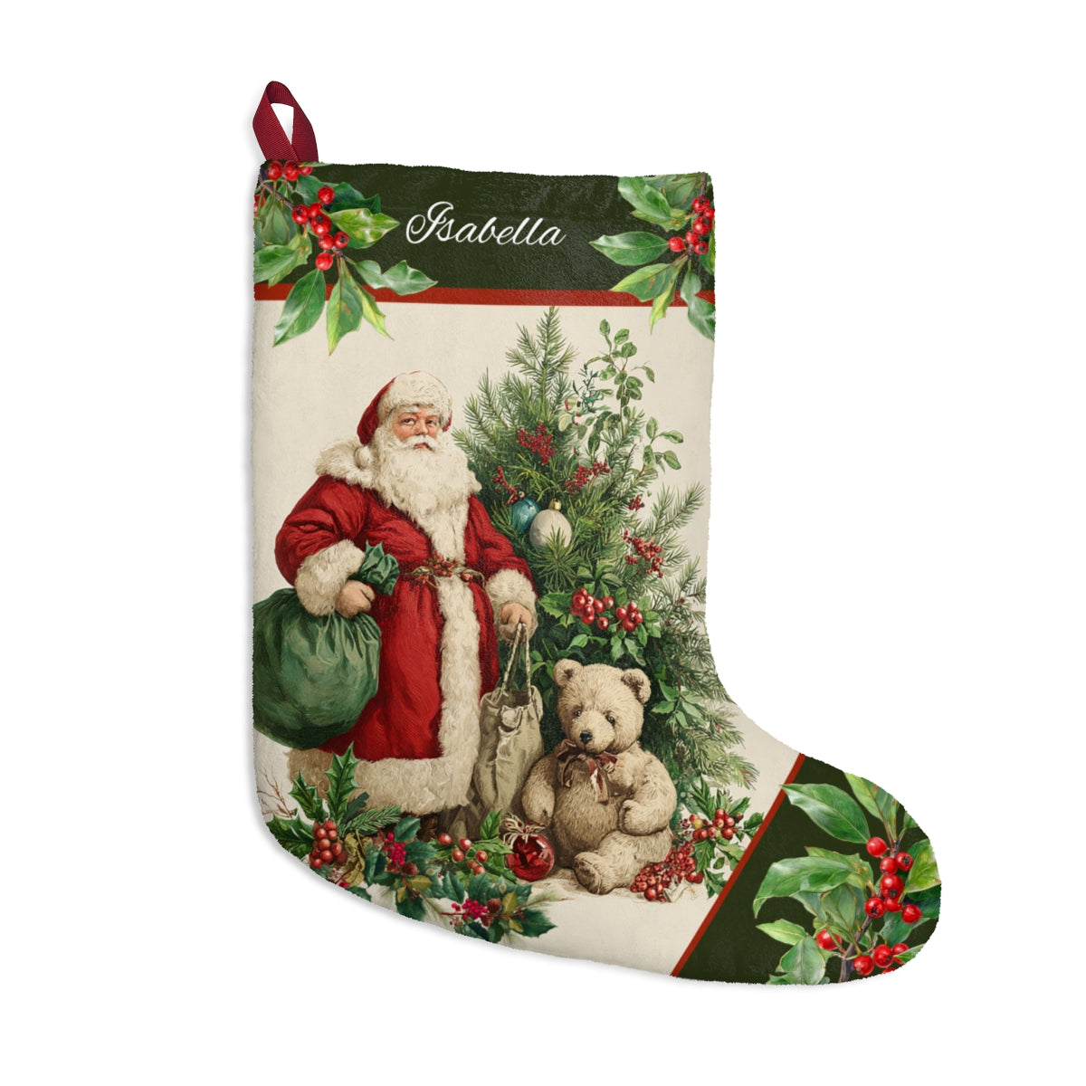 Vintage Santa Christmas Stocking, Retro Style Holiday Keepsake