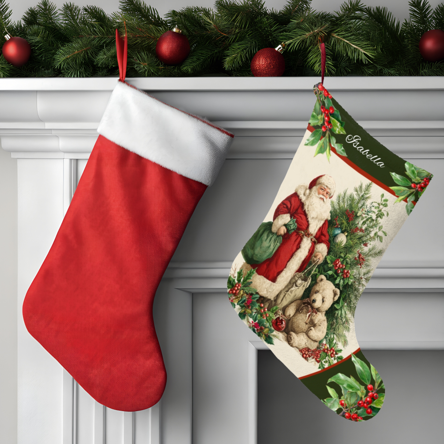 Vintage Santa Christmas Stocking, Retro Style Holiday Keepsake
