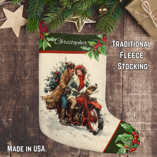 Vintage Motorcycle Christmas Stocking, Retro Holiday Keepsake
