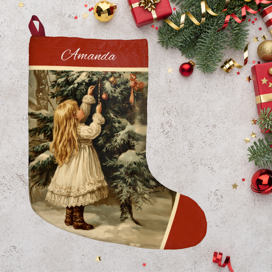 Vintage Holiday Girls Stocking, Retro Christmas Decor