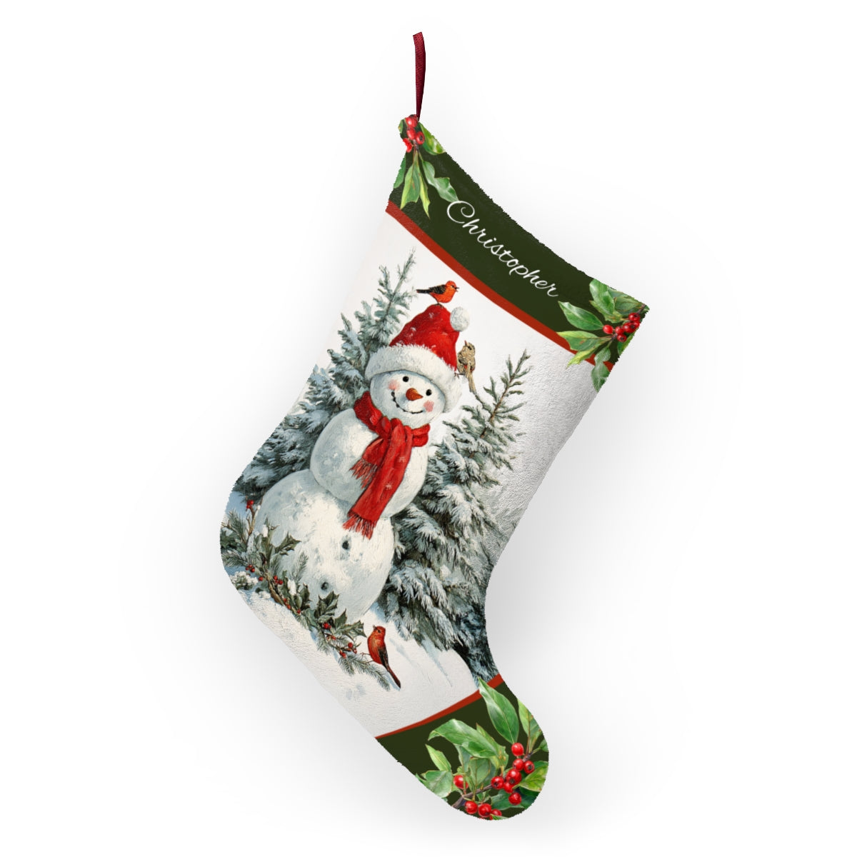 Snowman Art Christmas Stocking, Retro Holiday Keepsake