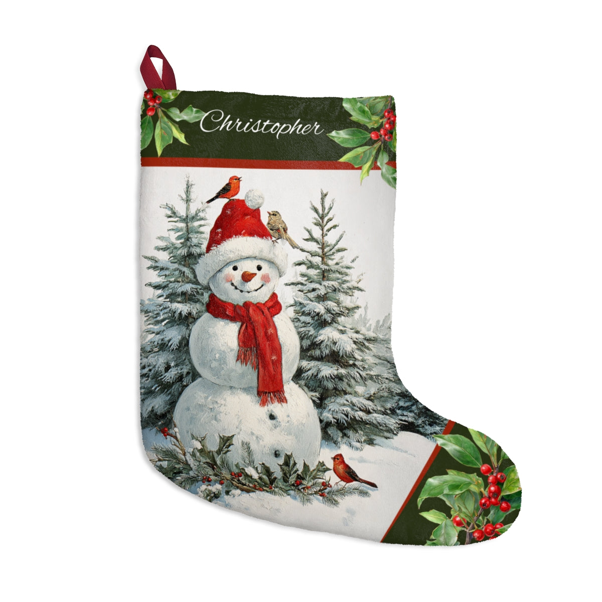 Snowman Art Christmas Stocking, Retro Holiday Keepsake