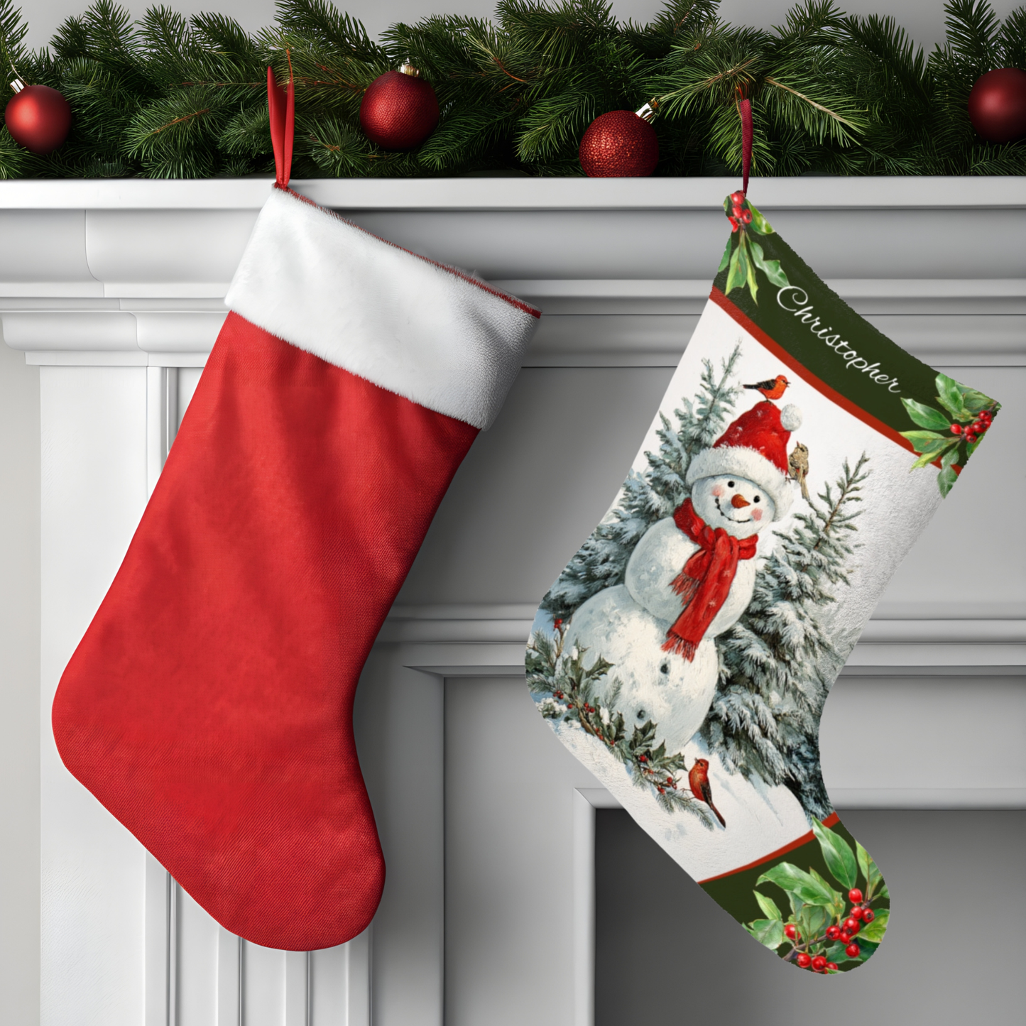 Snowman Art Christmas Stocking, Retro Holiday Keepsake