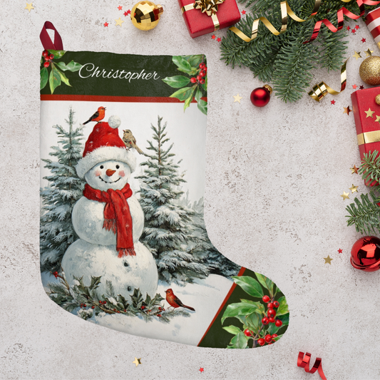 Snowman Art Christmas Stocking, Retro Holiday Keepsake