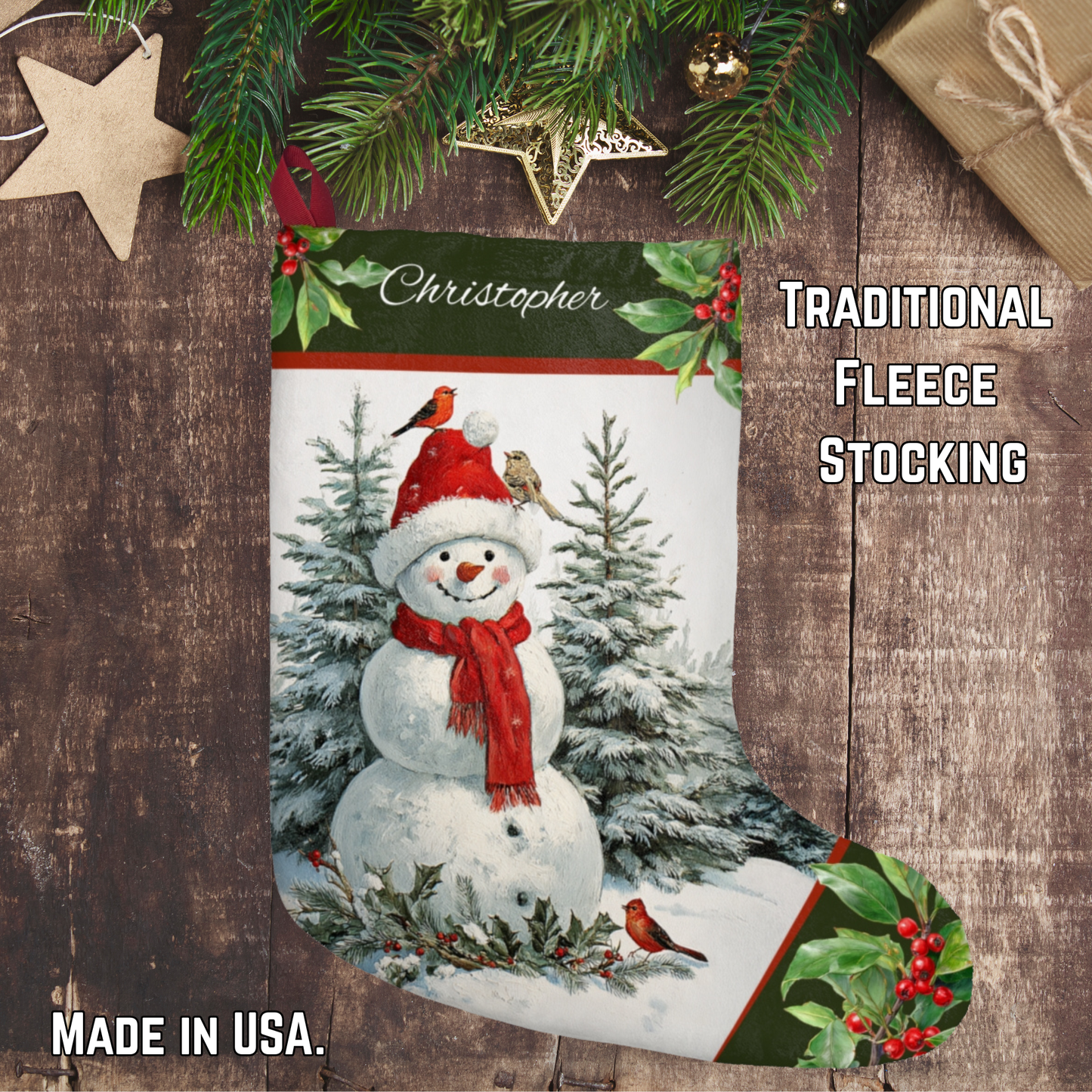 Snowman Art Christmas Stocking, Retro Holiday Keepsake