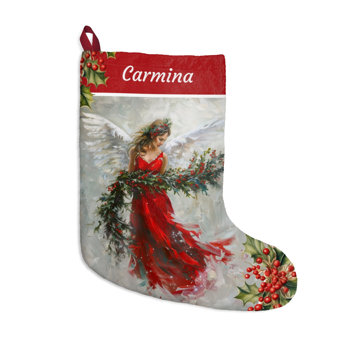 Red Angel Holiday Stocking, Decorative Art Christmas Stockings