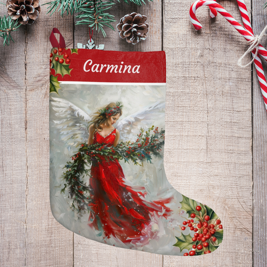 Red Angel Holiday Stocking, Decorative Art Christmas Stockings