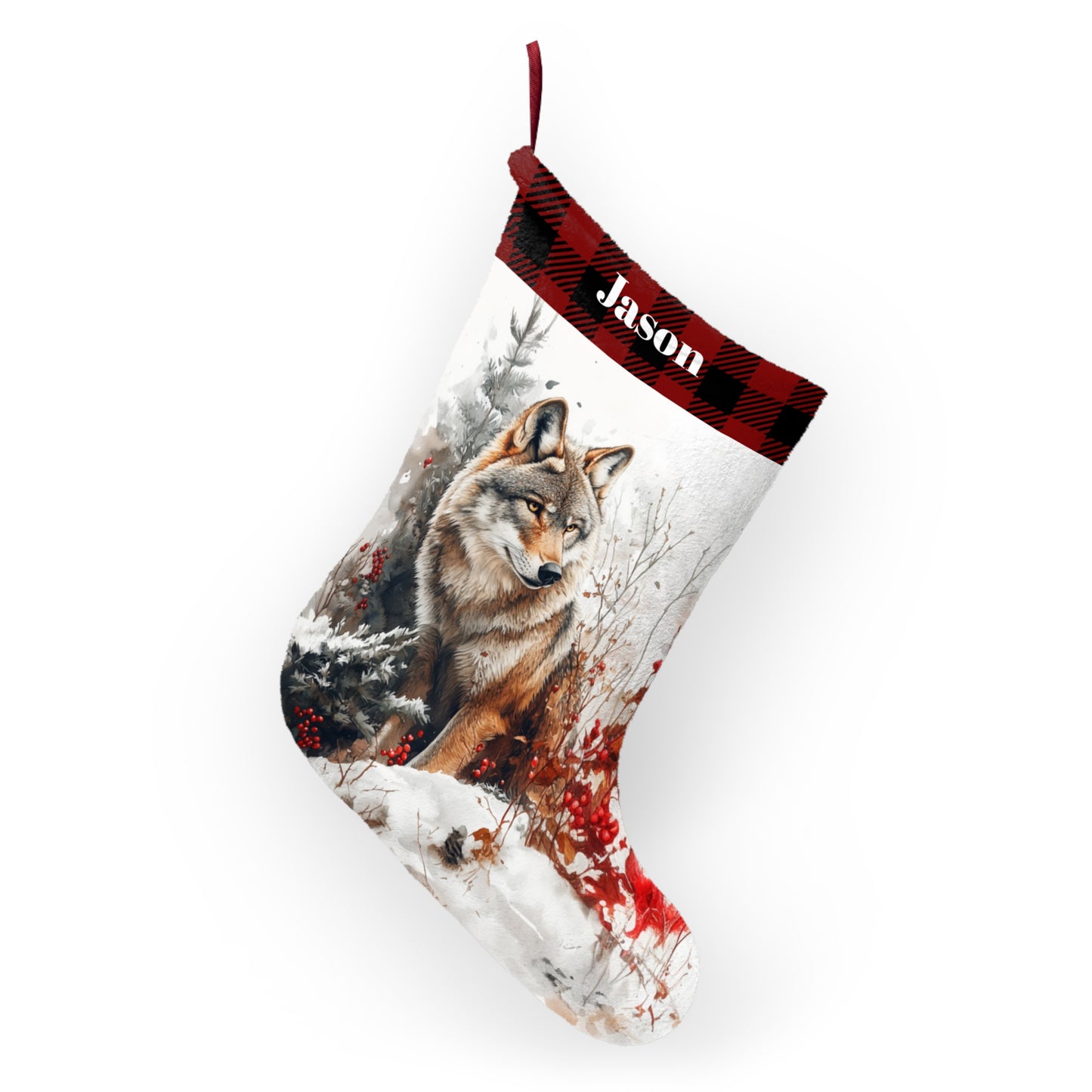 Wolf Wildlife Christmas Stocking , Non-Traditional Wolf Holiday Decor