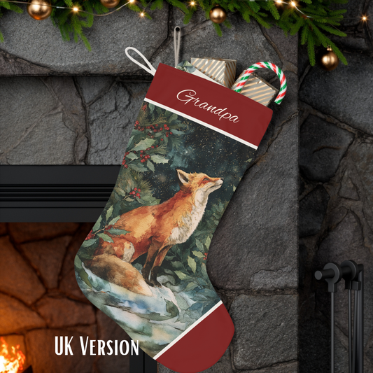 Christmas Fox Stocking, Holiday Decor Wildlife Stocking
