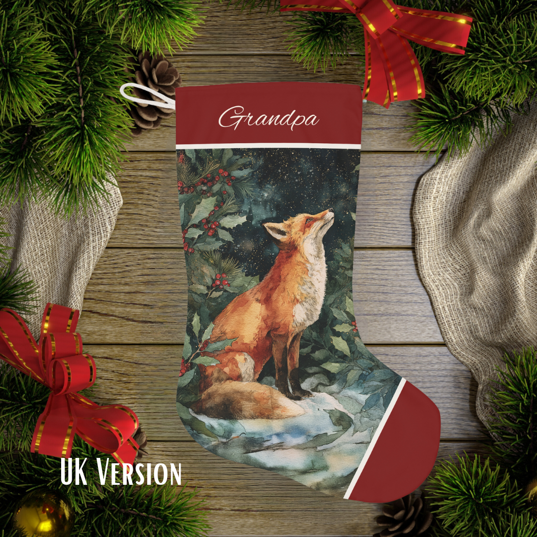 Christmas Fox Stocking, Holiday Decor Wildlife Stocking
