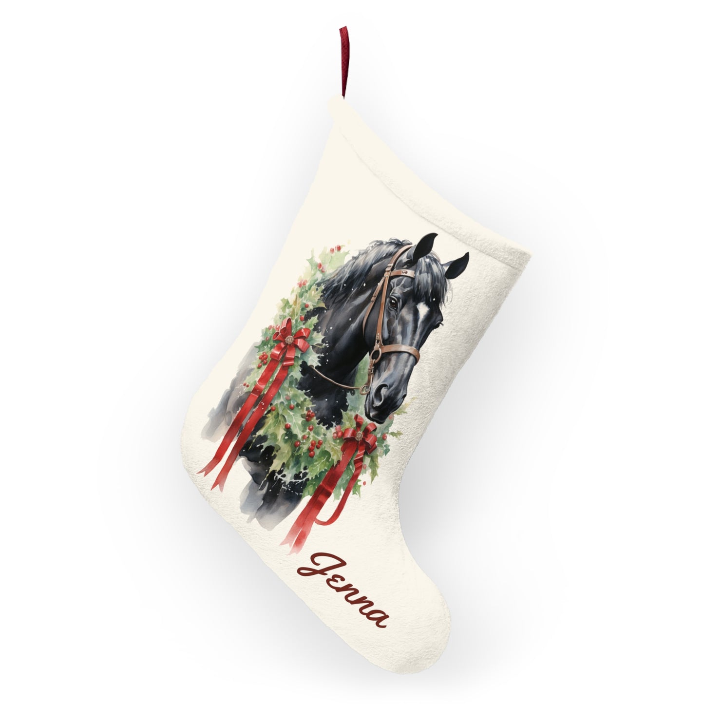 Christmas Black Horse Stocking, Holiday Original Art Decor, Unique Gift
