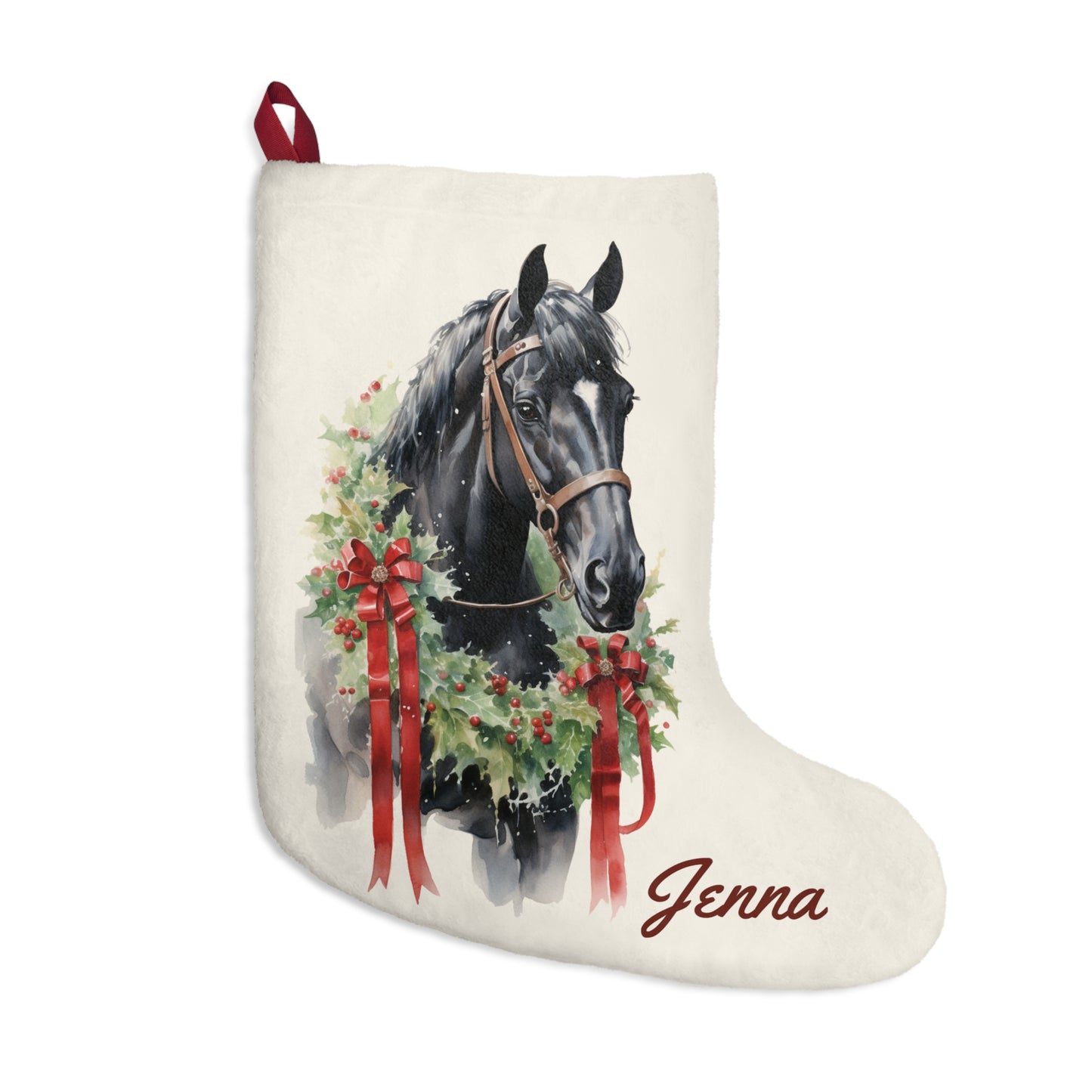 Christmas Black Horse Stocking, Holiday Original Art Decor, Unique Gift