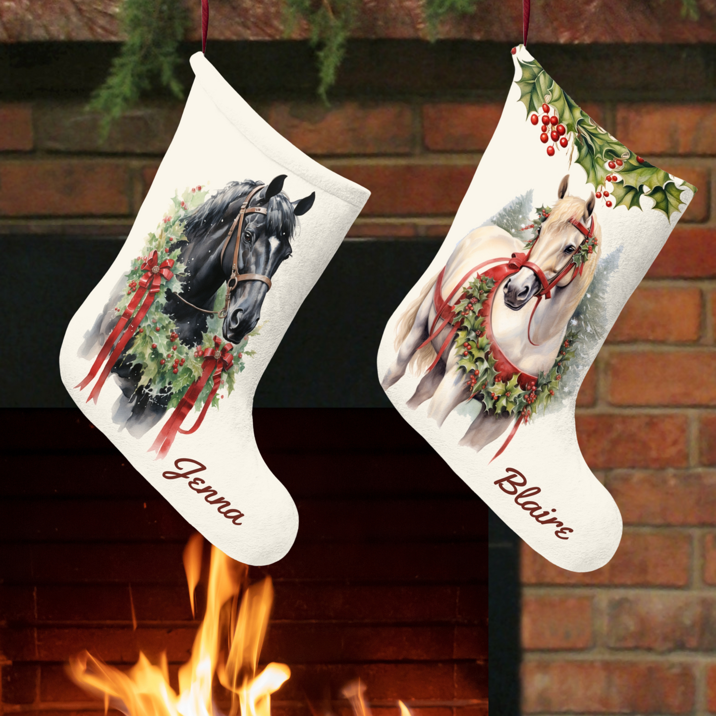 Christmas Black Horse Stocking, Holiday Original Art Decor, Unique Gift