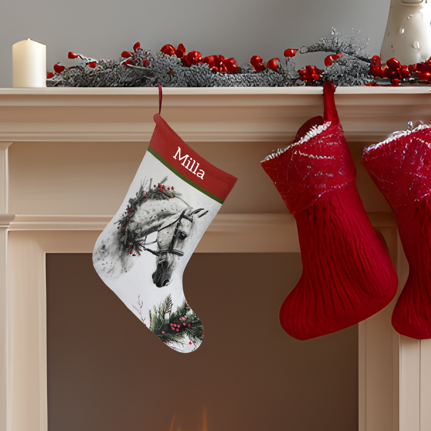 Gray Horse Stocking, Holiday Horse Lover Stocking, Original Art