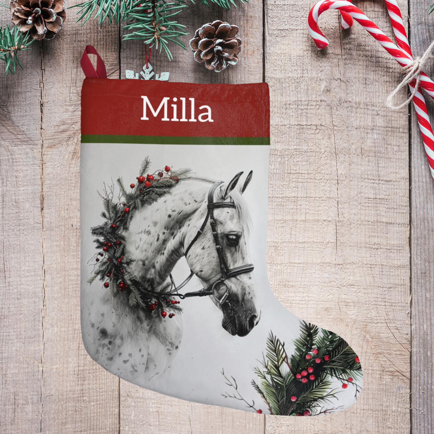 Gray Horse Stocking, Holiday Horse Lover Stocking, Original Art