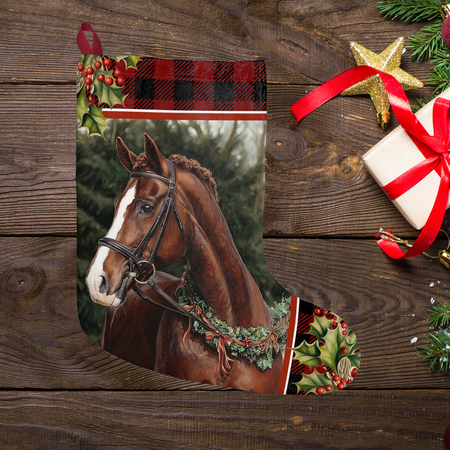 Christmas Liver Chestnut Horse Stocking, Equestrian Gift