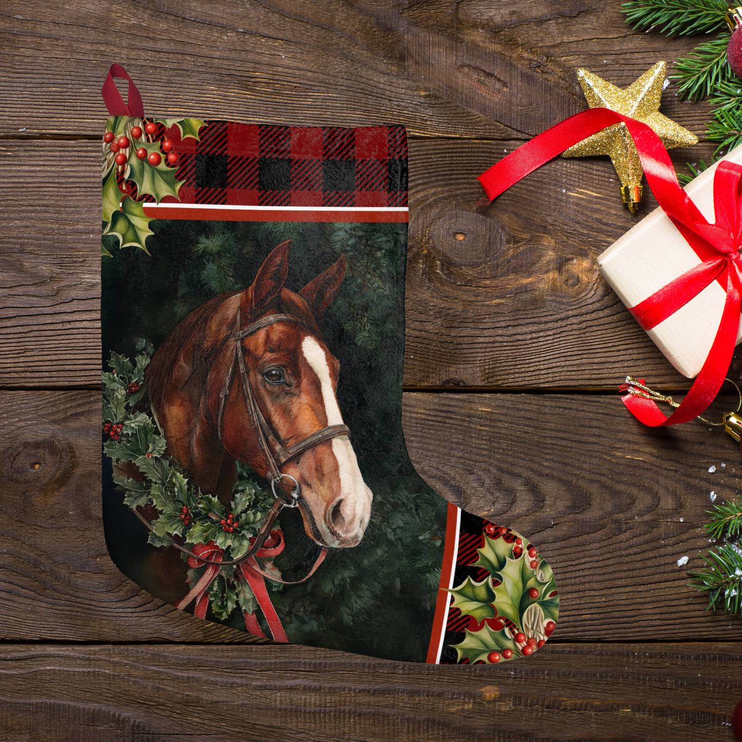 Chestnut Horse Christmas Stocking, Equestrian Gift