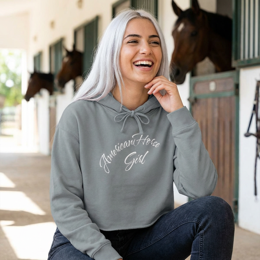 American Horse Girl Crop Hoodie | Flag Horse Graphic
