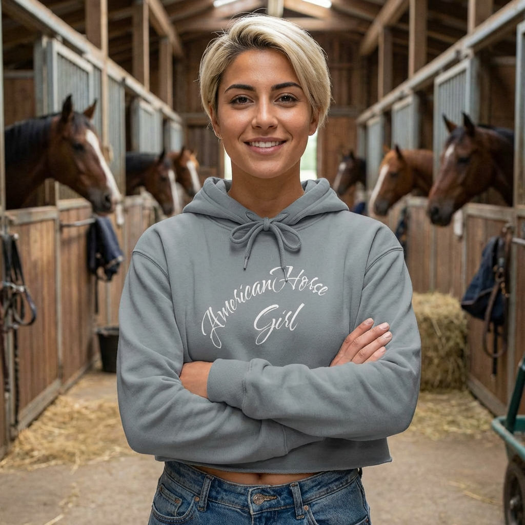 American Horse Girl Crop Hoodie | Flag Horse Graphic