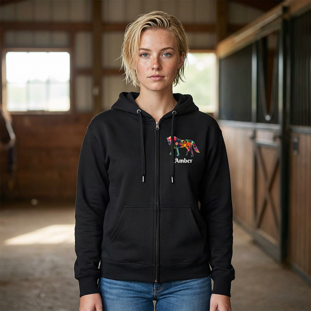 Horse Lover Full Zip Hoodie Jacket,  Floral Horse Pattern, personalized