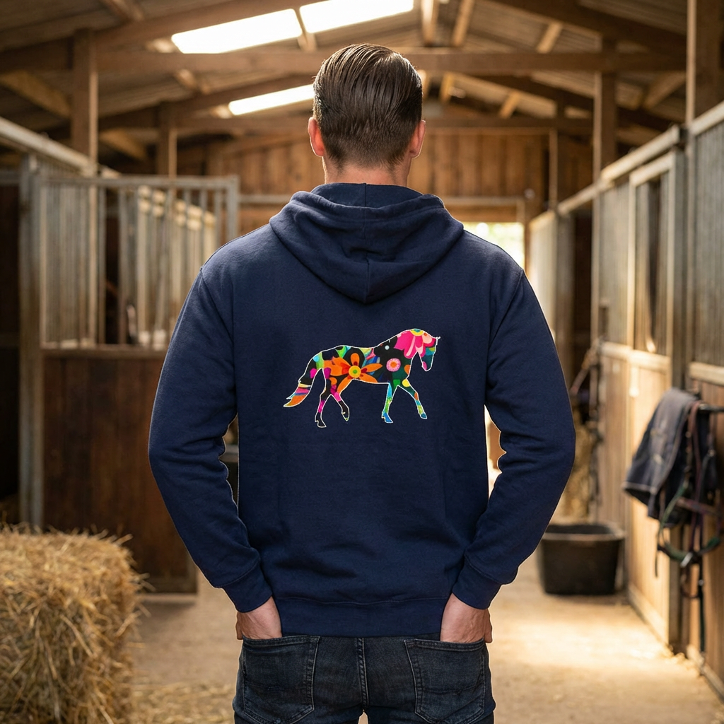 Horse Lover Full Zip Hoodie Jacket,  Floral Horse Pattern, personalized