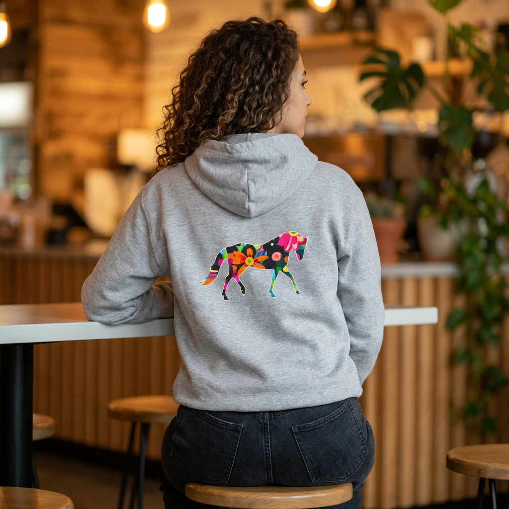Horse Lover Full Zip Hoodie Jacket,  Floral Horse Pattern, personalized