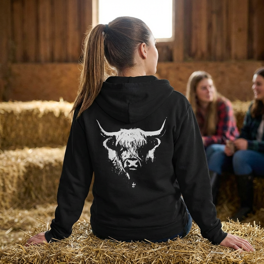 Highland Cow Zip-Up Hoodie – Cozy Farm & Country Jacket