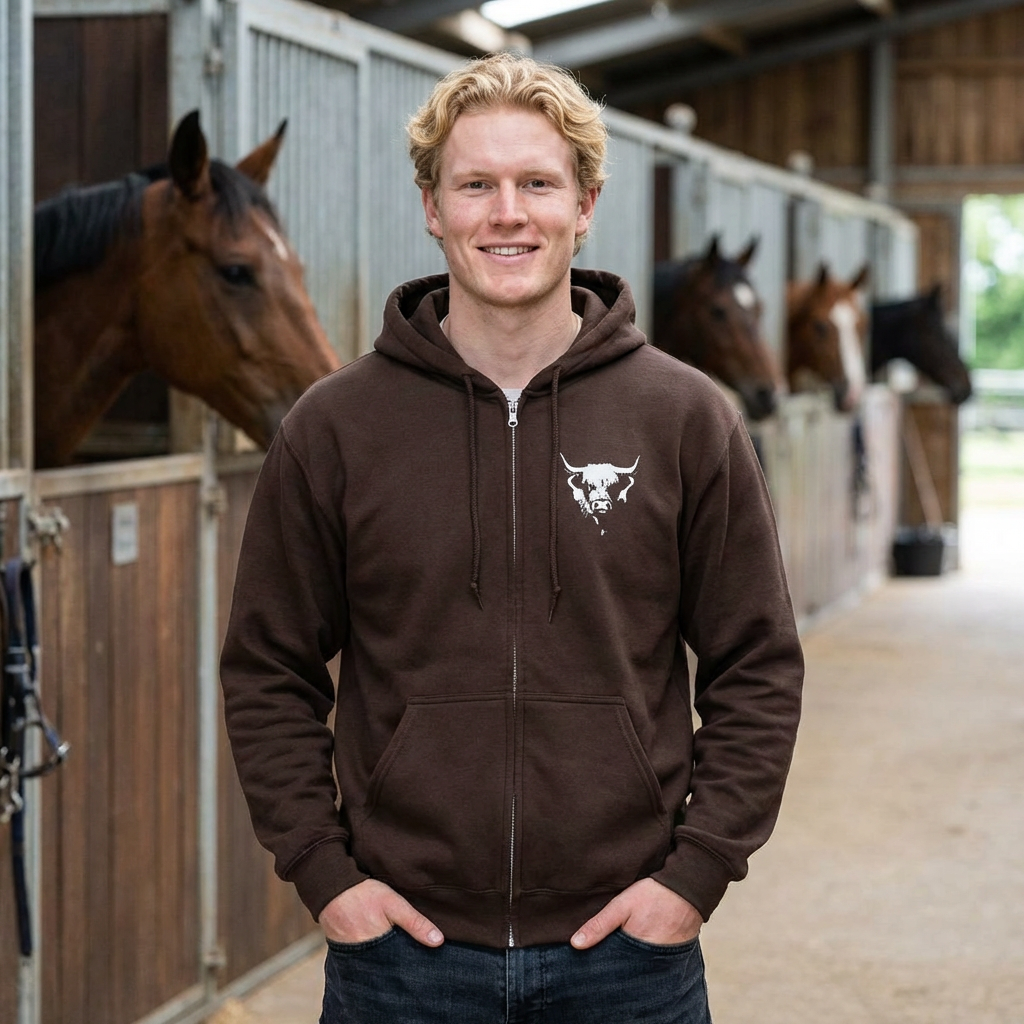 Highland Cow Zip-Up Hoodie – Cozy Farm & Country Jacket