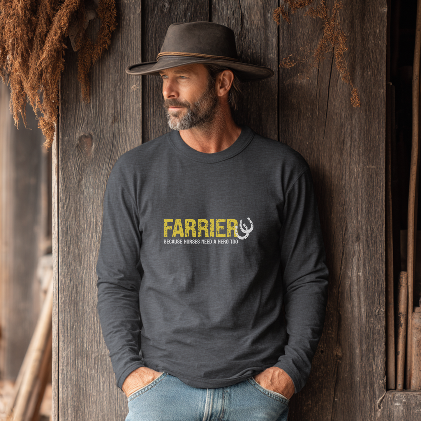 Farrier Long Sleeve Tee — "Because Horses Need a Hero Too"