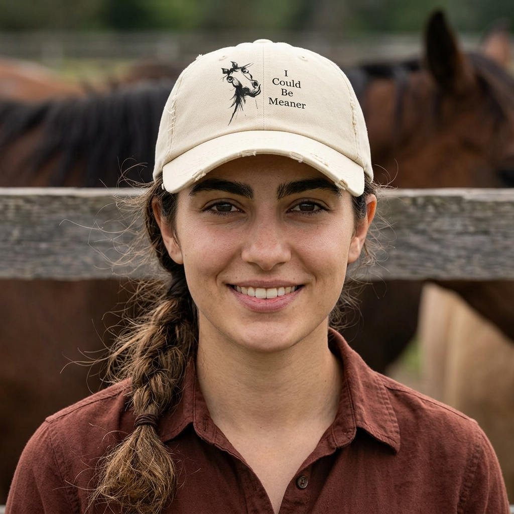 Funny Ornery Mare Hat - "I Could Be Meaner" Horse Lover