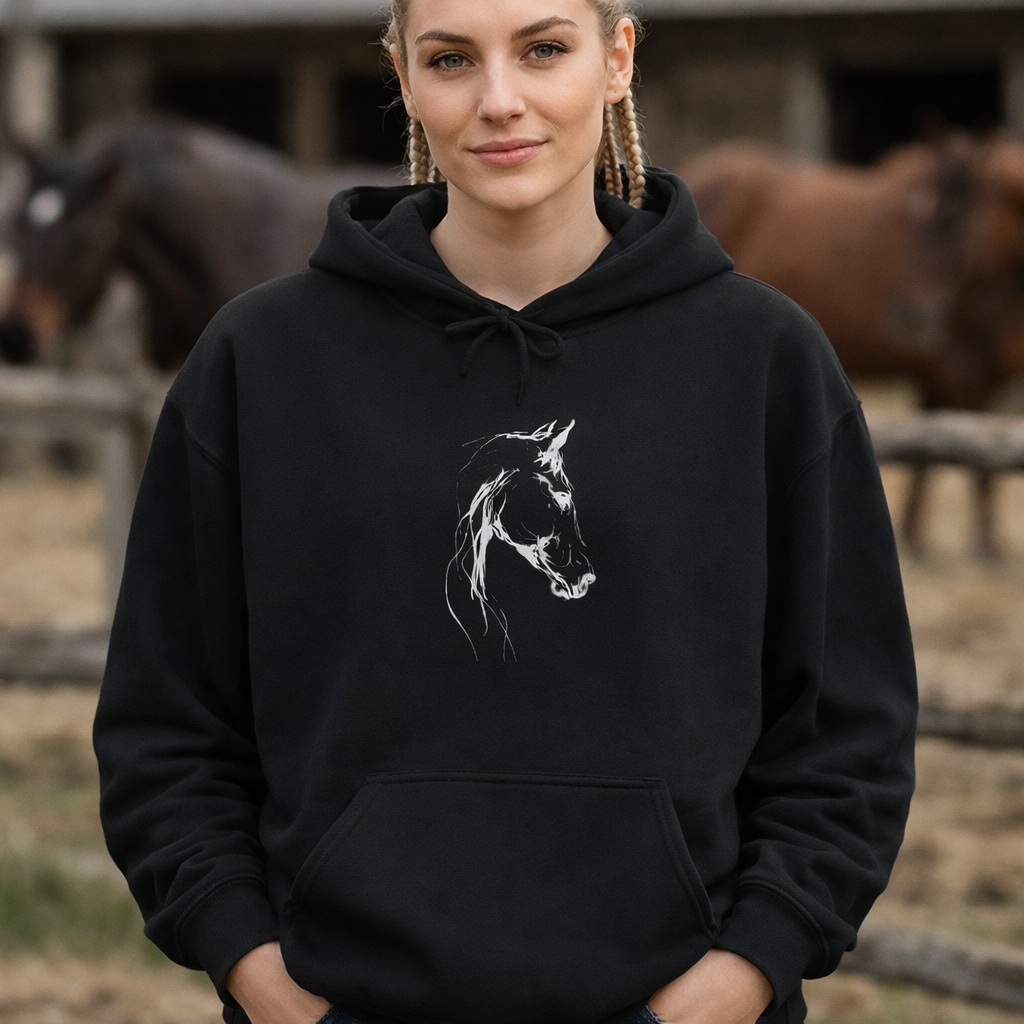 Minimal Sketch Horse Hoodie — Simple Equestrian Art Sweatshirt