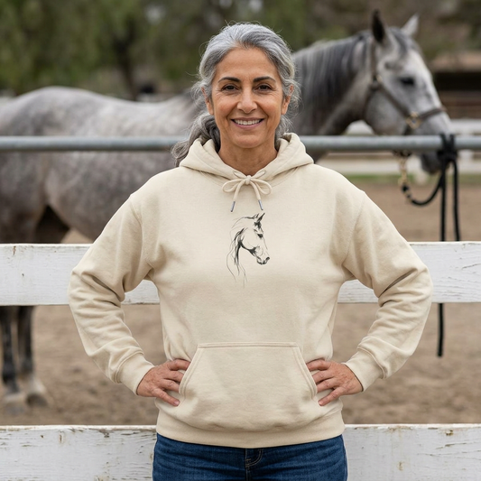 Minimal Sketch Horse Hoodie — Simple Equestrian Art Sweatshirt