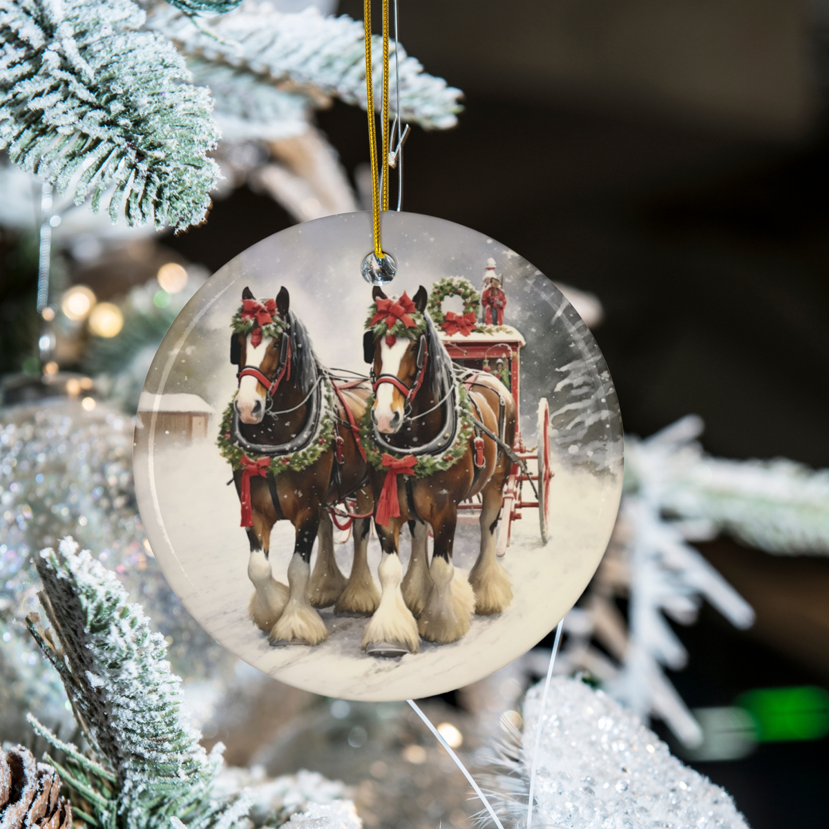 Personalized Clydesdale Sleigh Horse Christmas Ornament