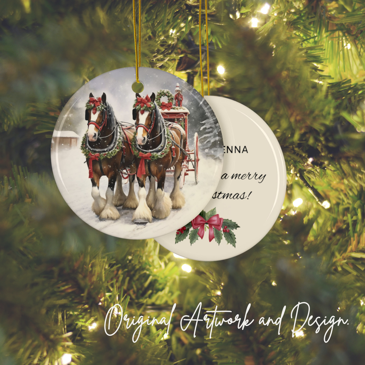 Personalized Clydesdale Sleigh Horse Christmas Ornament