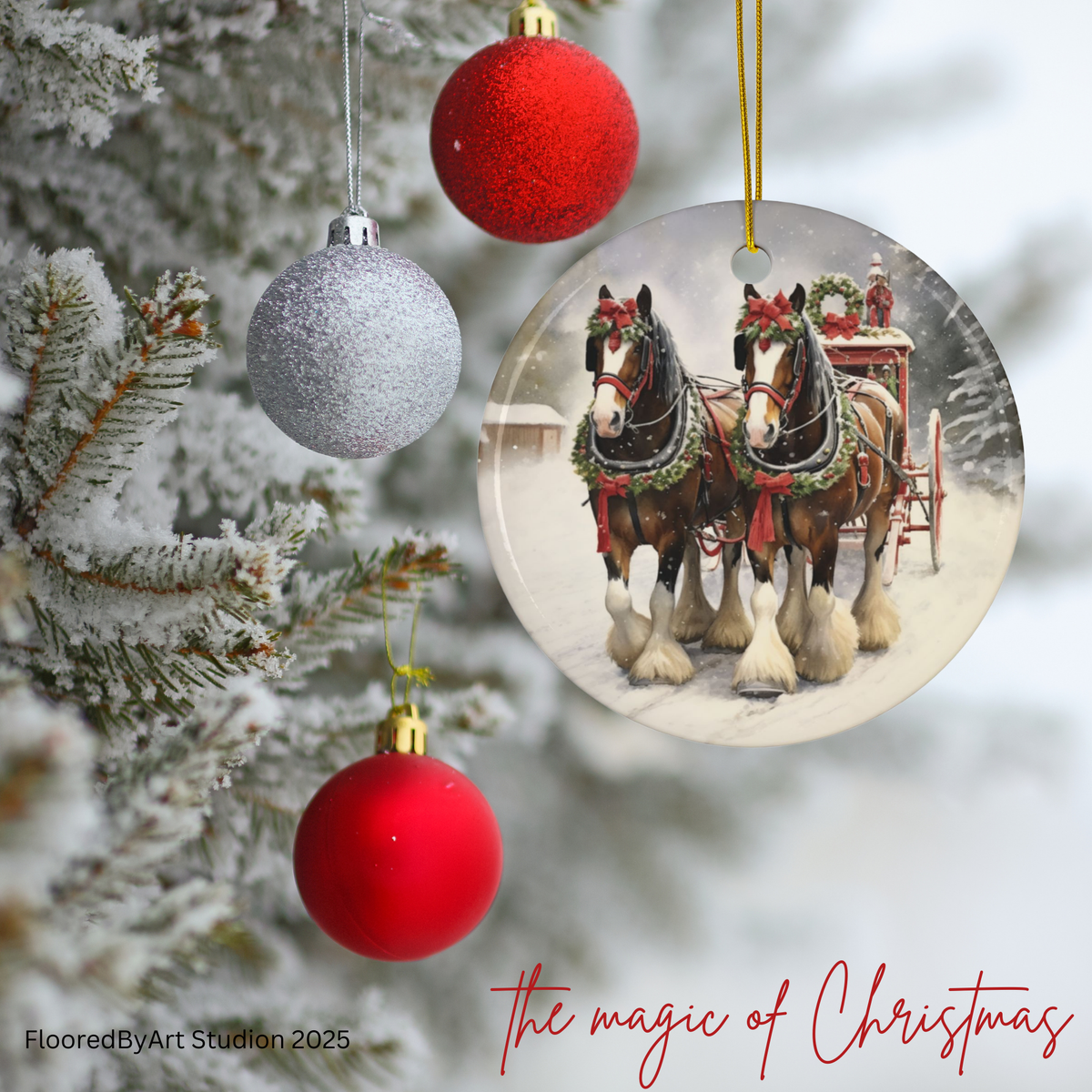 Personalized Clydesdale Sleigh Horse Christmas Ornament