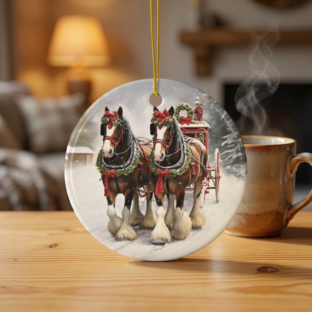 Personalized Clydesdale Sleigh Horse Christmas Ornament