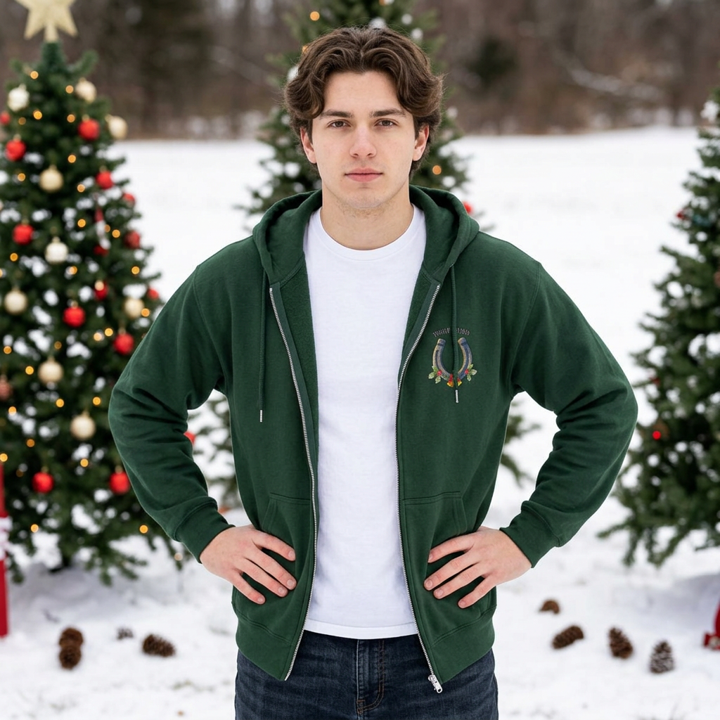 Jingle Horse Rock Christmas Full-Zip Hoodie – Rodeo Horse Holiday Sweatshirt