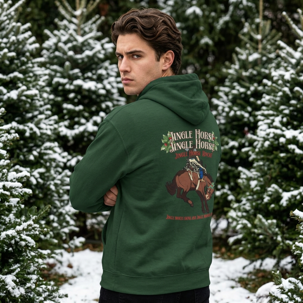 Jingle Horse Rock Christmas Full-Zip Hoodie – Rodeo Horse Holiday Sweatshirt