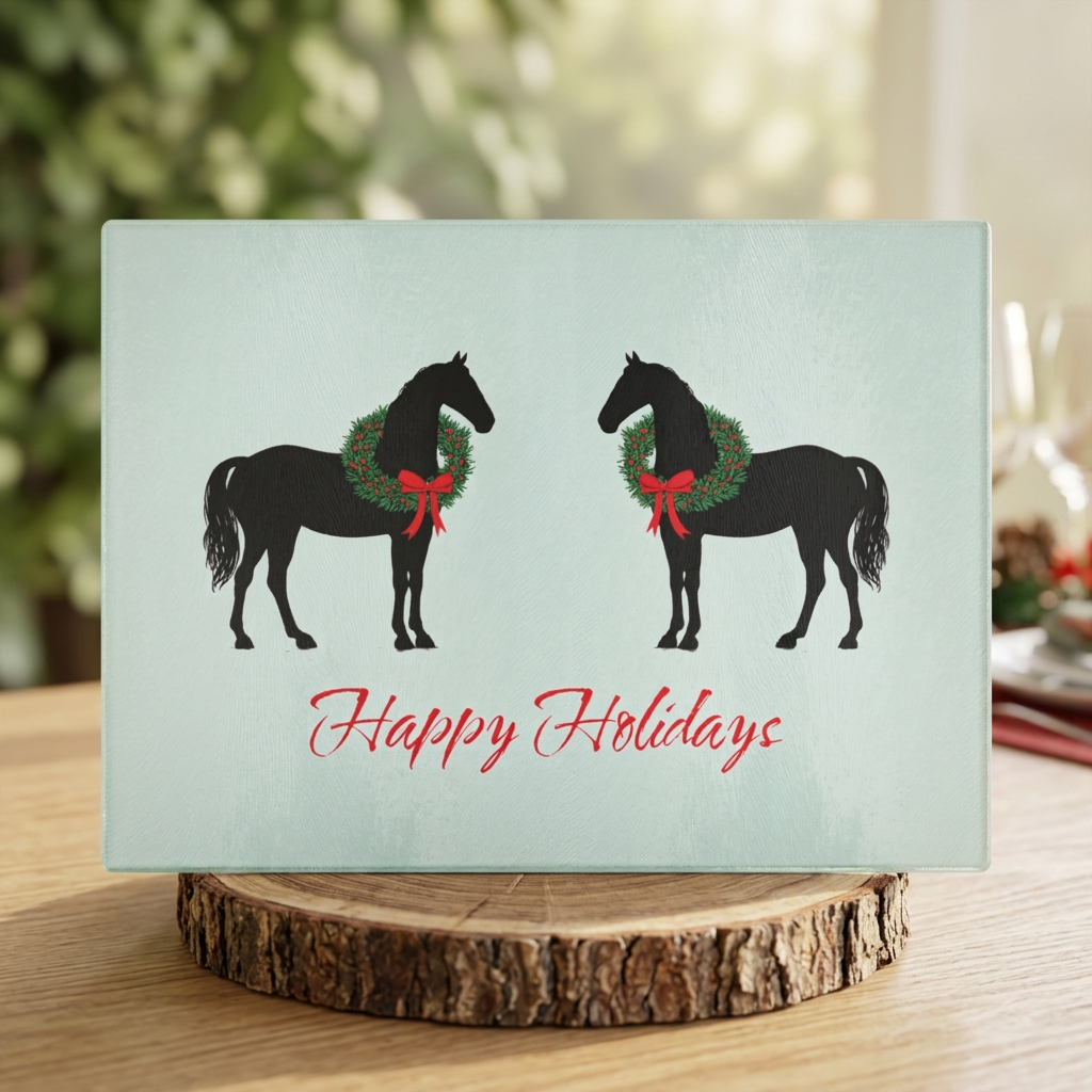 Christmas Horse glass cutting board – Personalized Black Christmas Horse