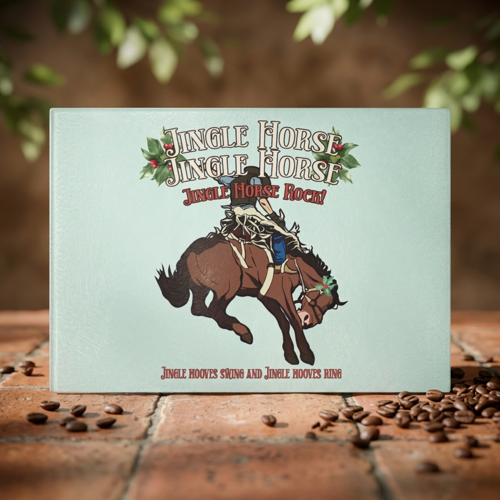 Rodeo Christmas Horse Glass cutting board – Jingle Horse Rock Cowboy - 2 sizes
