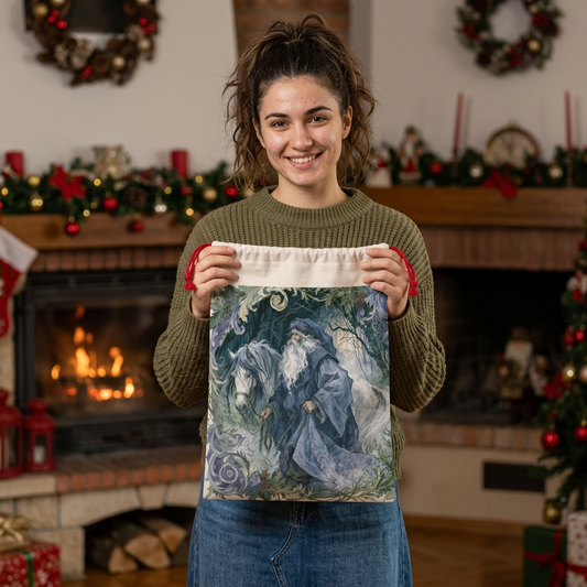 Personalized Father Christmas in Blue Horse Gift Bag – Large Santa Sack