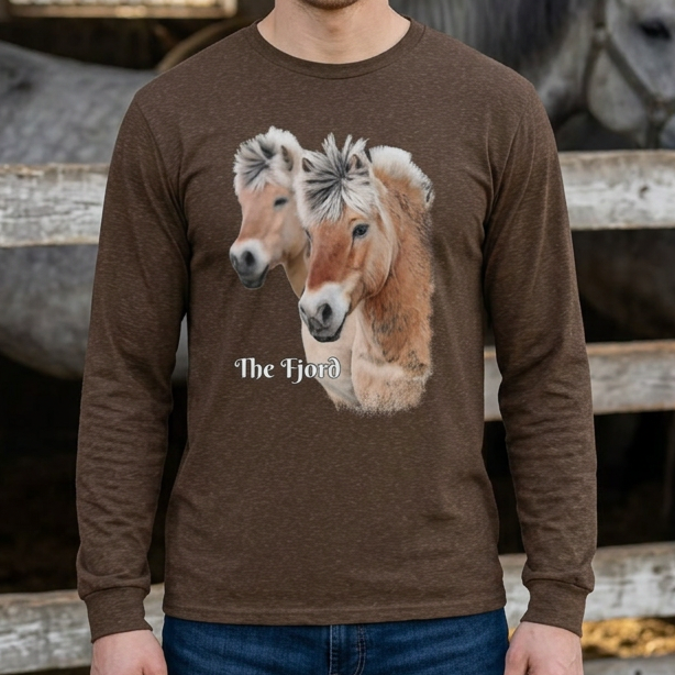 Fjord Horses Portrait Long Sleeve Tee | Watercolor Equine Artwork