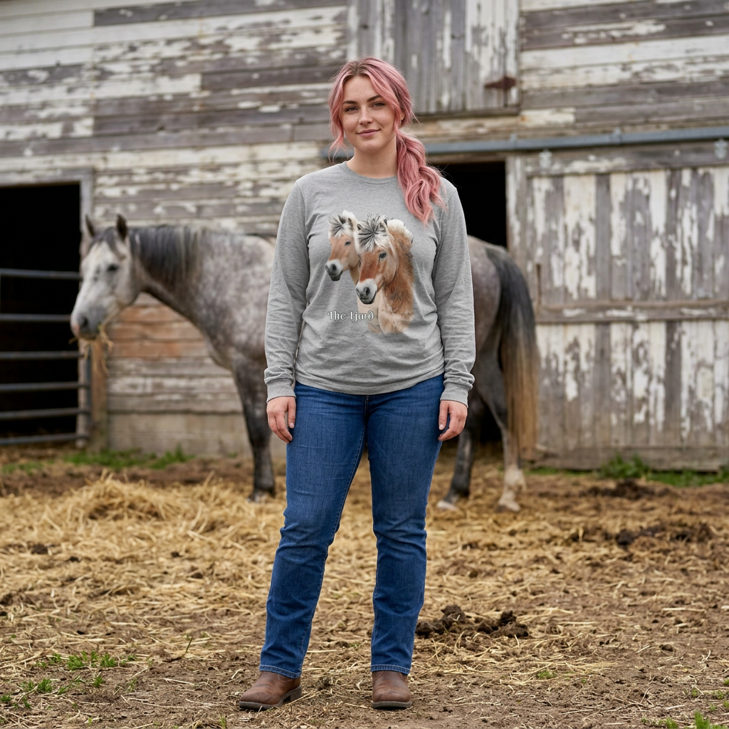Fjord Horses Portrait Long Sleeve Tee | Watercolor Equine Artwork