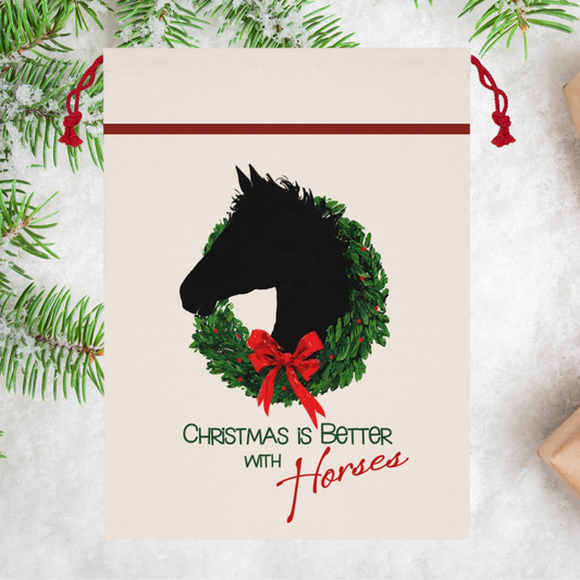 Christmas Holiday Horse Christmas Gift Bag – Reusable Santa Sack